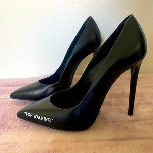 OFF-WHITE jet black pump 4 inch heel